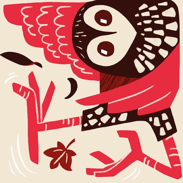 Illustration d'une chouette effraie faisant du breakdance, réalisée pour la nouvelle cuvée du Festival de Poupet par l'agence de design de marque Studio Katra.