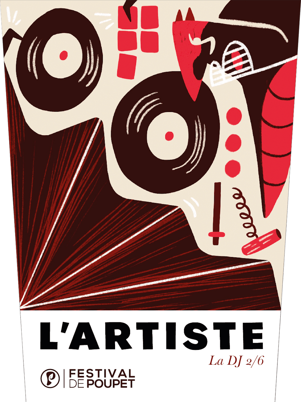 Illustration d'une chauve-souris DJ réalisée pour la nouvelle cuvée du Festival de Poupet par l'agence de design graphique Studio Katra.