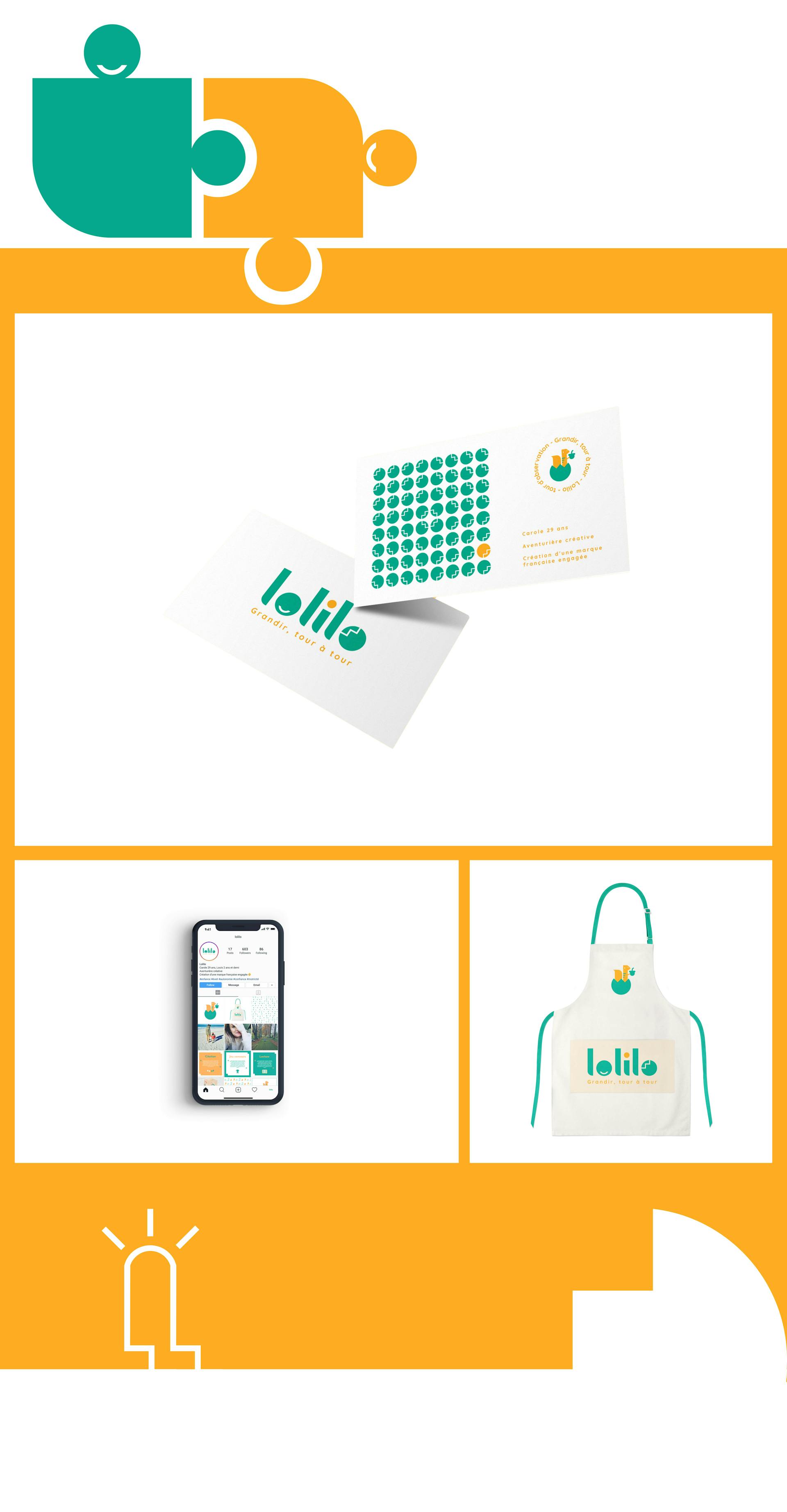 Mockup de produits dérivés basé sur le design de marque de Lolilo réalisé par Studio Katra.