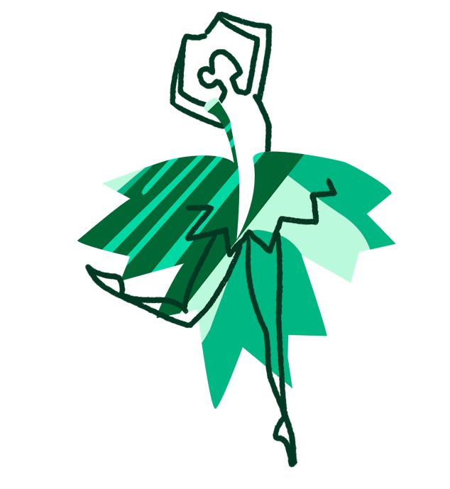 Un pictogramme en forme de danseuse basé sur la charte graphique de couleur verte du festival V and B Fest 2024.