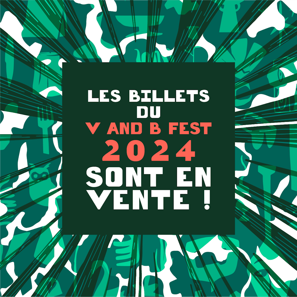 Post de réseaux sociaux destinés à la commercialisation des pass du festival V and B Fest 2024. On y lit "Les billets du V and B Fest 2024 sont en vente !"