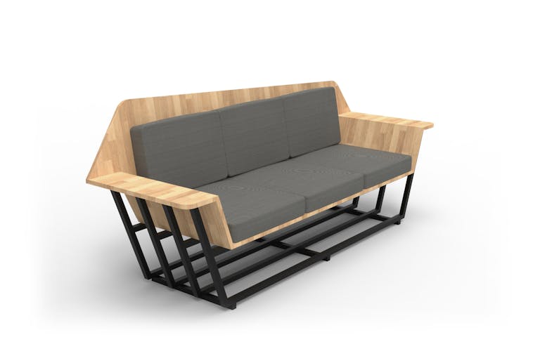 Assise à 3 places SAM, un design produit de sofa fait de bois et de métal par le Studio Katra.