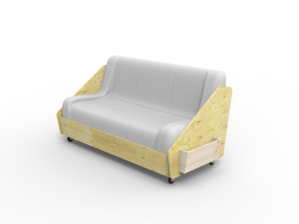 Modélisation 3D d'un canapé inclu dans la nouvelle scénographie de Labo Diva.