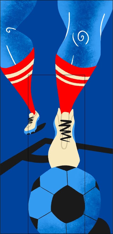 Fresque de l'agence de Design Graphique Studio Katra pour Intersport. On y voit les jambes d'un joueur de football, le ballon aux pieds.
