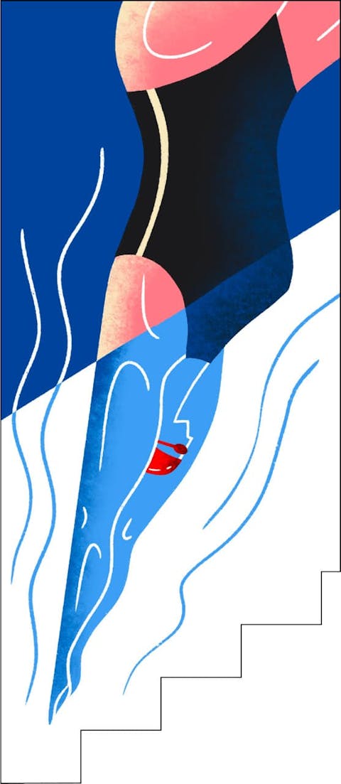 Fresque de l'agence de Design Graphique Studio Katra pour Intersport. On y voit une nageuse plongeant dans l'eau.