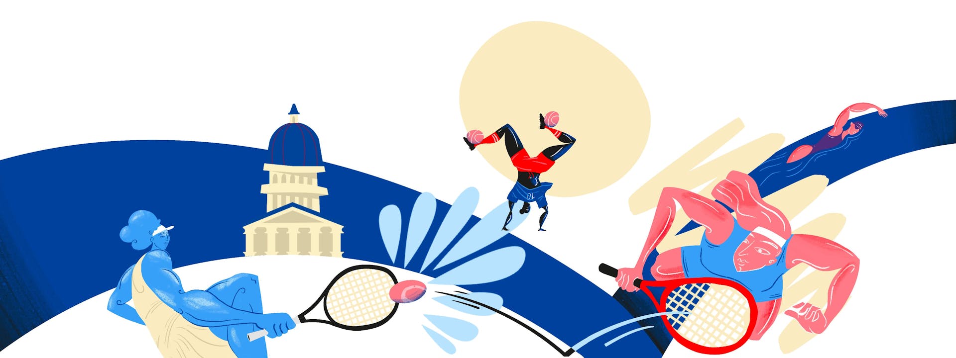 Fresque de l'agence de Design Graphique Studio Katra pour Intersport. On y voit une représentation de deux femmes jouant au tennis.