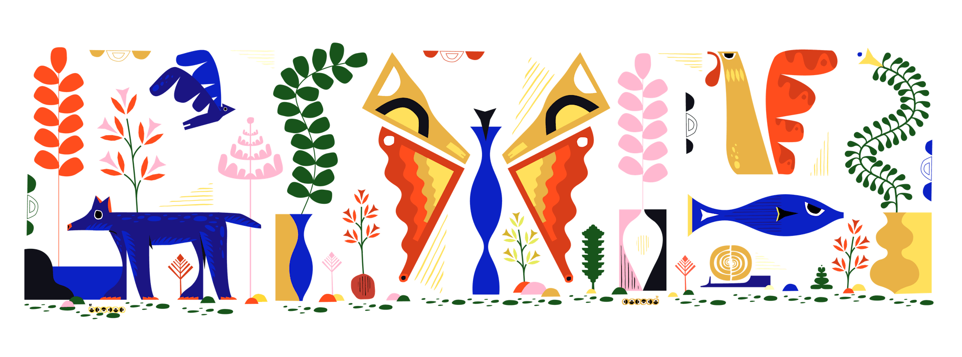 Illustration d'un bestiaire au langage de forme de la commune de Loudéac, pensé par l'agence de design Studio Katra.