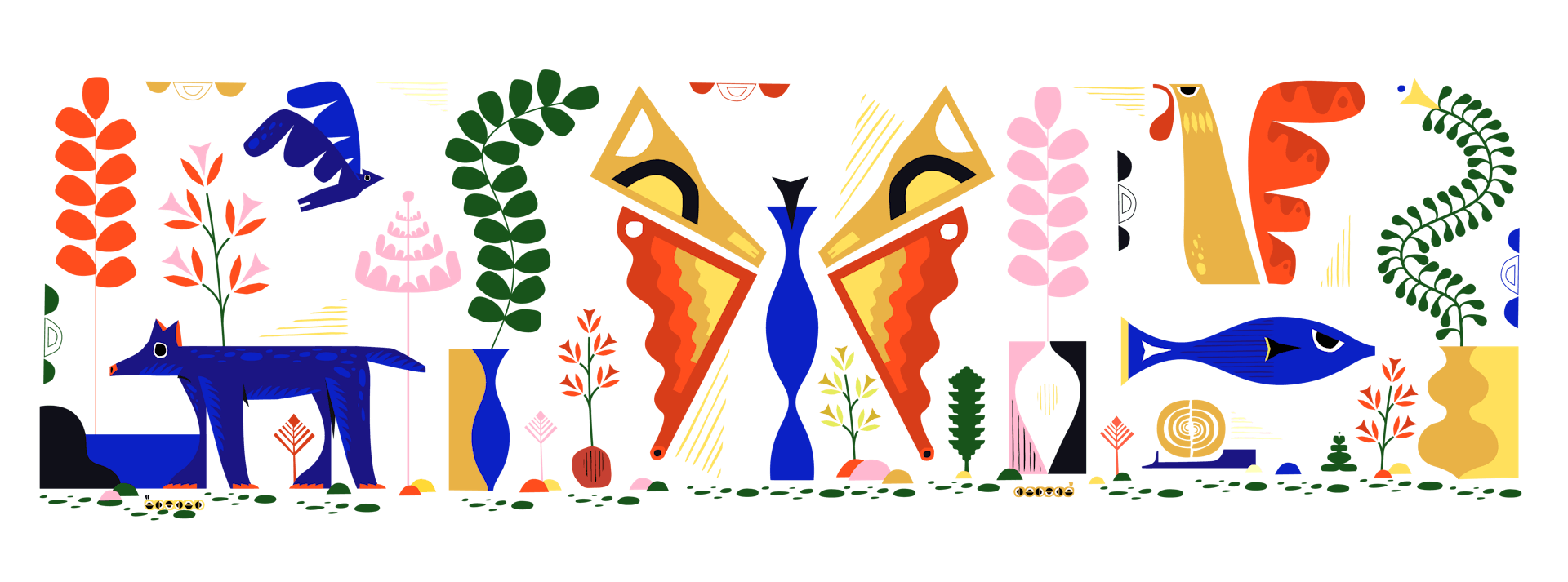 Illustration d'un bestiaire au langage de forme de la commune de Loudéac, pensé par l'agence de design Studio Katra. 