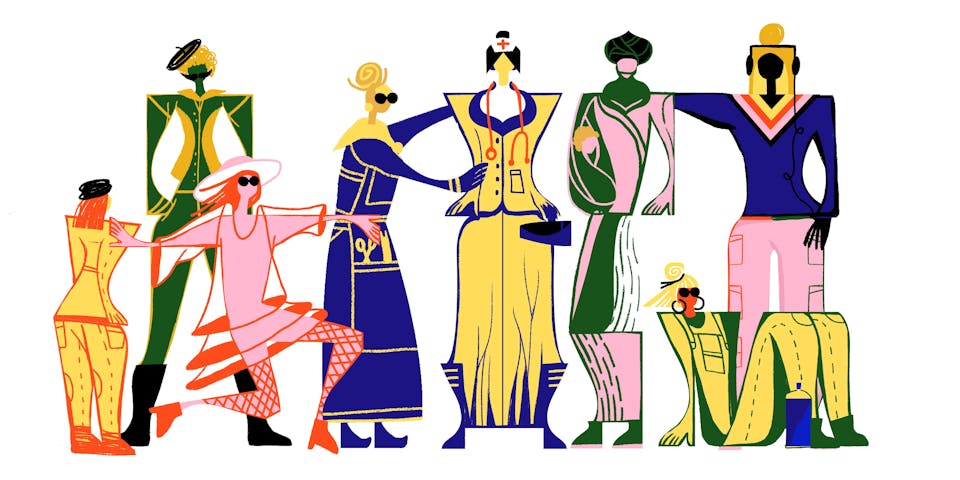 Illustrations de personnages selon le langage visuel de la nouvelle identité de marque de Loudéac, établie par le Studio Katra.
