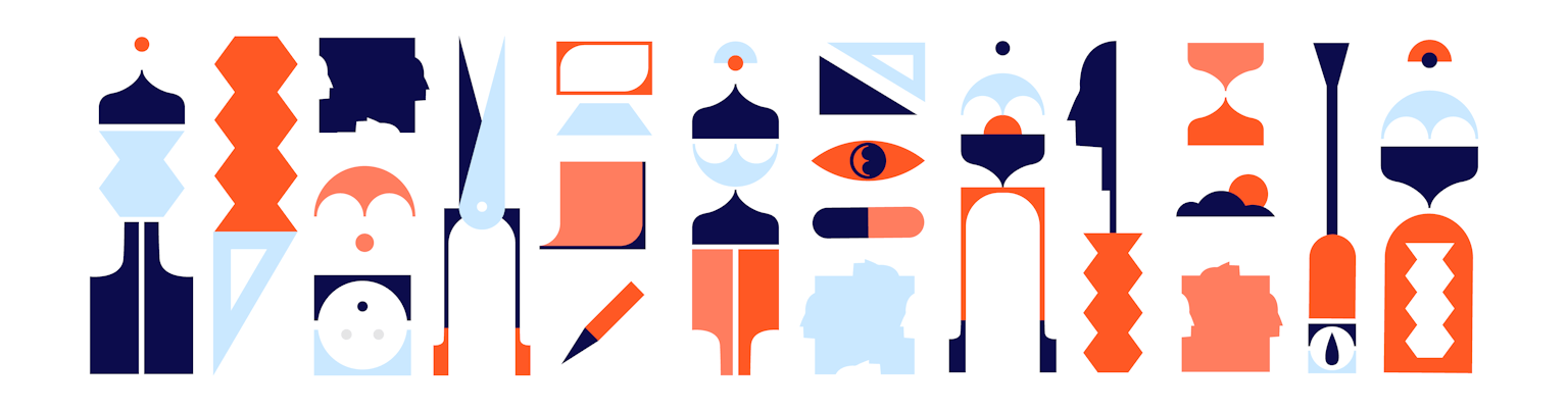 Identité visuelle et patterns d'outils et de formes humaines espace de coworking La Khalle.
