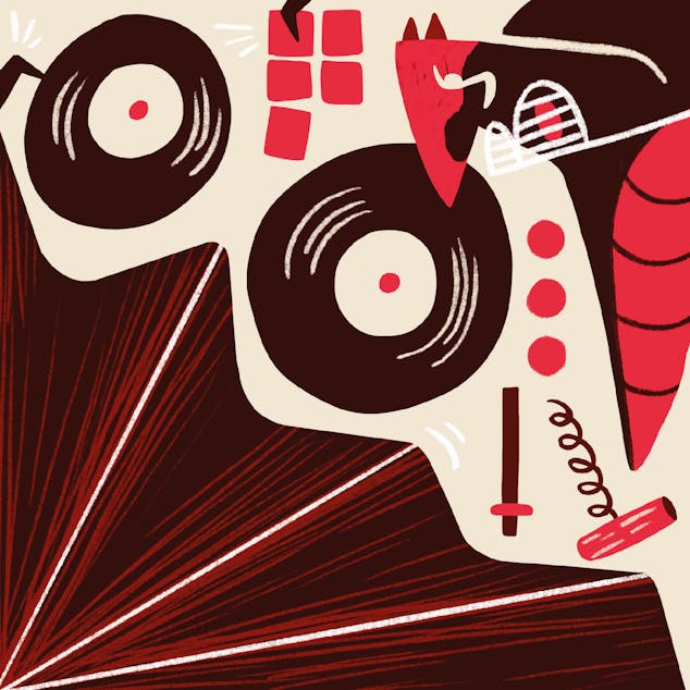 Illustration d'une chauve-souris DJ réalisée pour la nouvelle cuvée du Festival de Poupet par l'agence de design graphique Studio Katra.