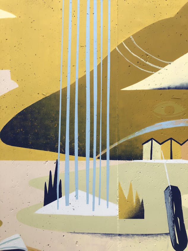 Une partie de peinture street art du Studio Katra illustrant un rideau de pluie.