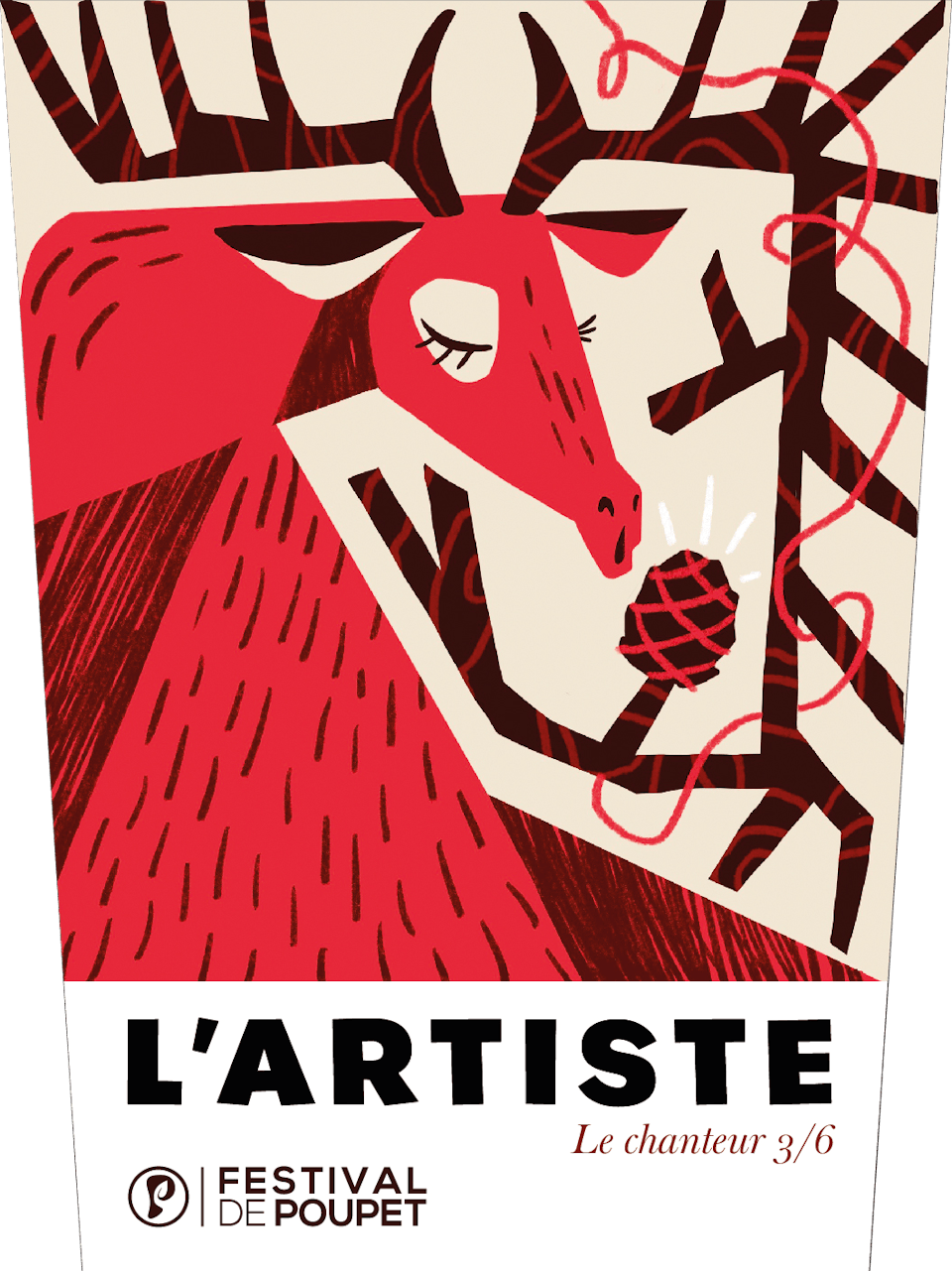 Illustration d'un cerf chanteur, réalisée pour la nouvelle cuvée du Festival de Poupet par l'agence de design graphique Studio Katra.