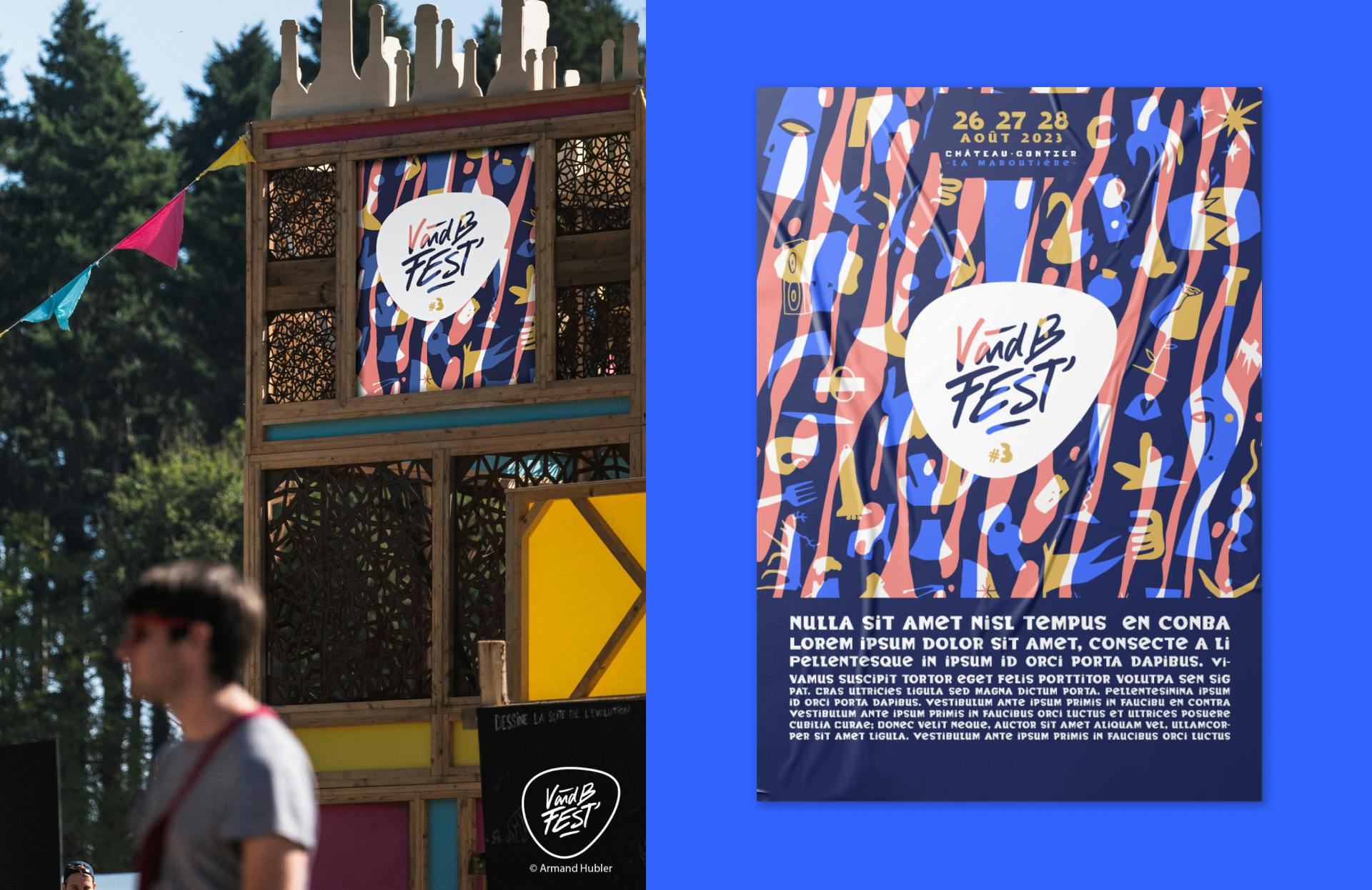 Mockup de l'affiche du V and B Fest 2023, dont l'identité est conçue par Studio Katra.