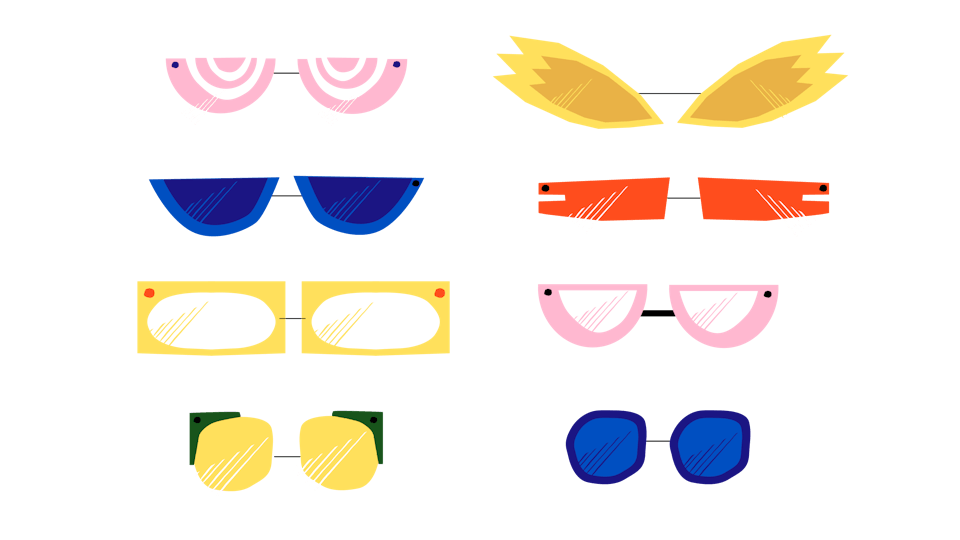 Partenariat avec un opticien, illustrations de lunettes au langage de formes de la commune de Loudéac.