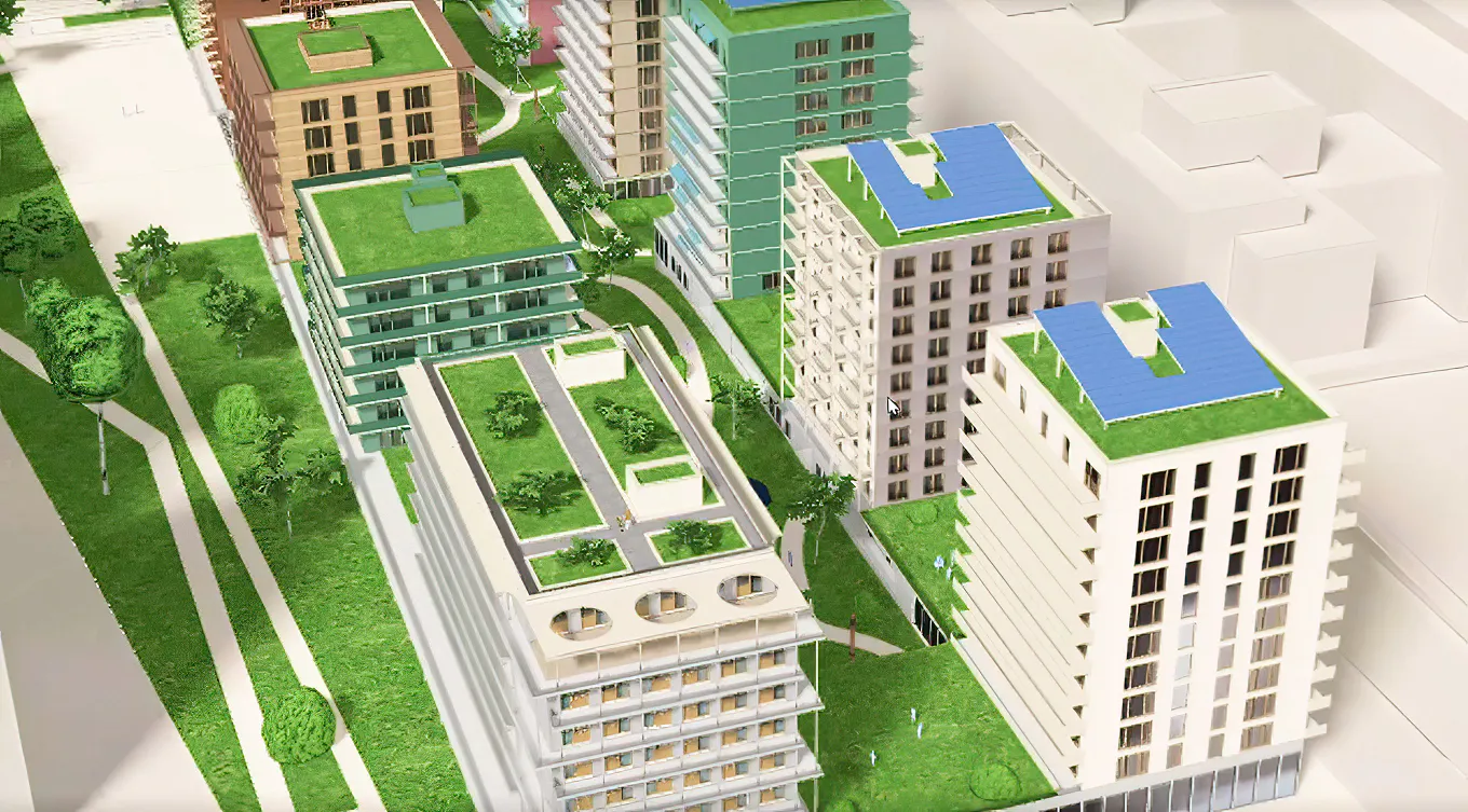 3D real-time rendering of the Quinconces district in Seine-Saint-Denis, part of the Paris Athletes' Village