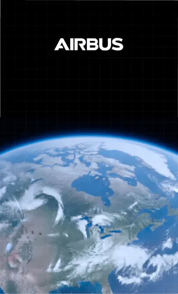 Visual for Airbus project showing space satellite and hearth