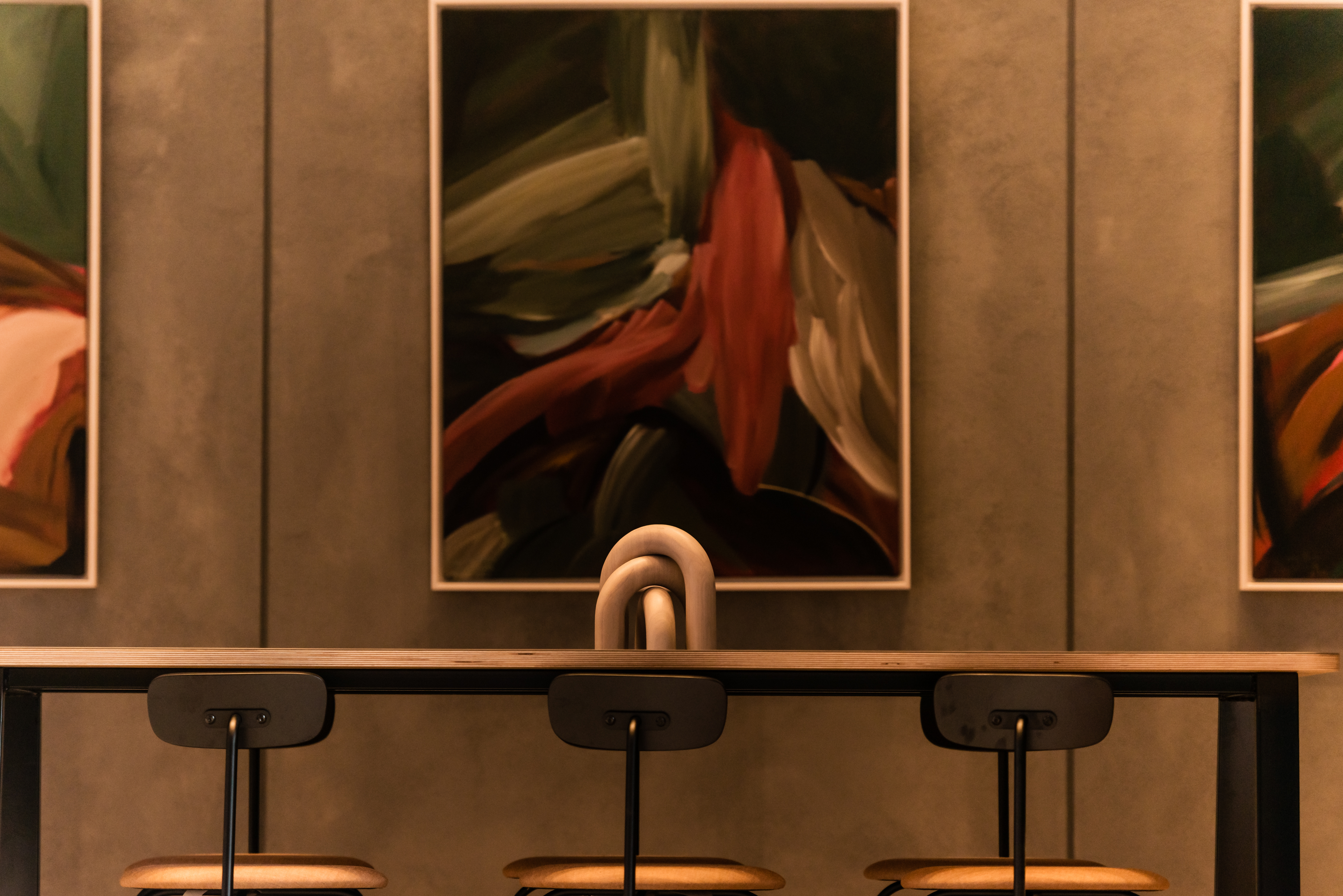 Details of seating and artwork.