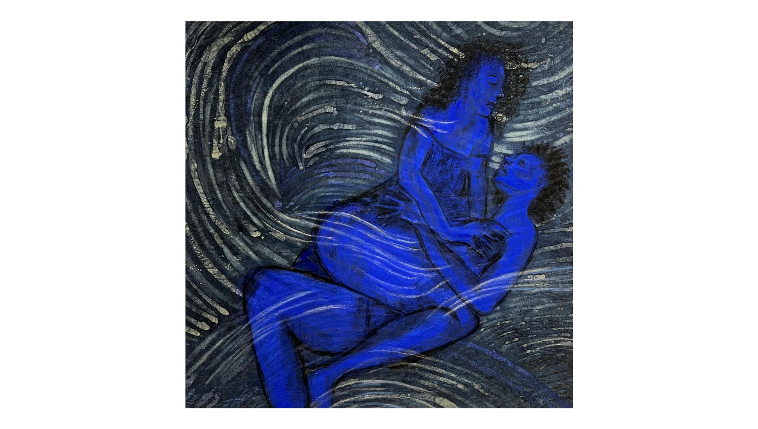 Sola Olulode, Let Me Down in the Depths of Your Love 1, 2022, 71x71 inches, Charcoal, pigment, wax and pastel on canvas