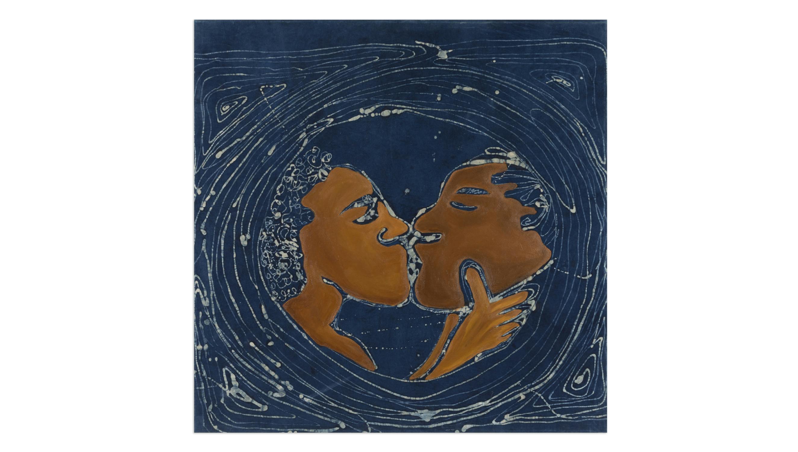 Sola Olulode, In The Centre Of The Moon, 2021, 36 x 36inches, Indigo, batik and oil on canvas