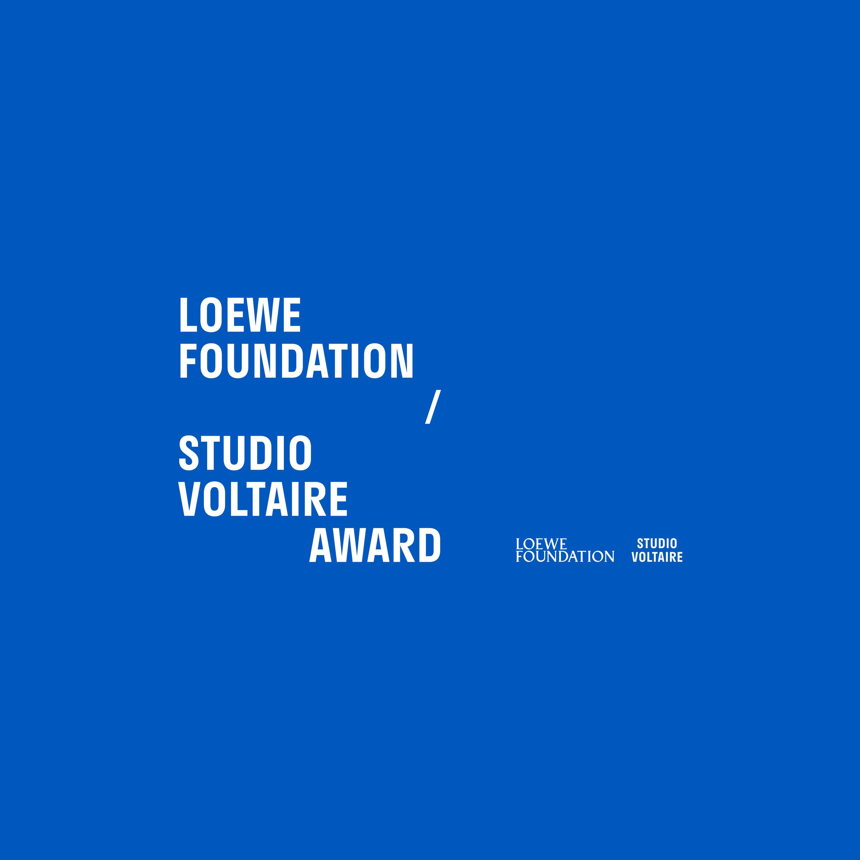 White text on a blue background reads “LOEWE Foundation / Studio Voltaire Award.” Smaller logos for Loewe Foundation and Studio Voltaire appear at the bottom right.