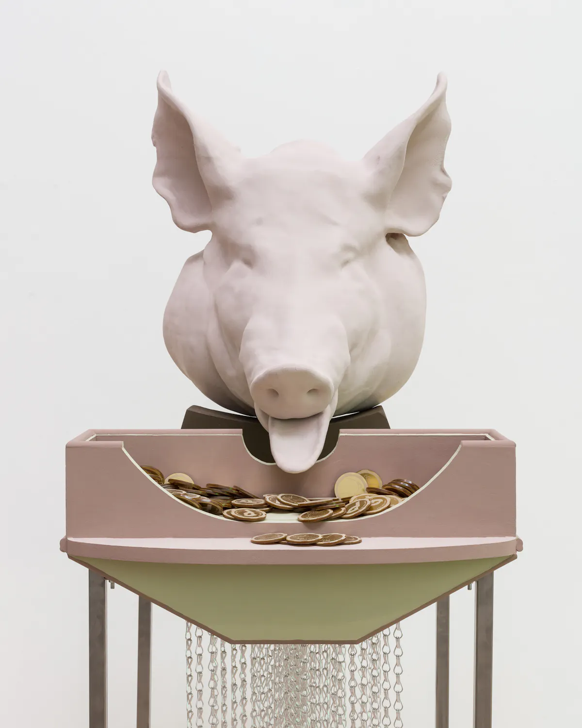 Steph Huang, Tannakin Skinker, 2022, 148 x 60 x 48 cm, MDF, chemiwood, mild steel, paint, chain, Arduino system, Goldsmiths CCA, London, Courtesy of the artist and Goldsmiths CCA, Photography © Mark Blower