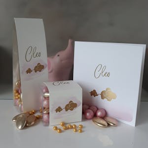 Doopsuiker met een olifant in roze en goud