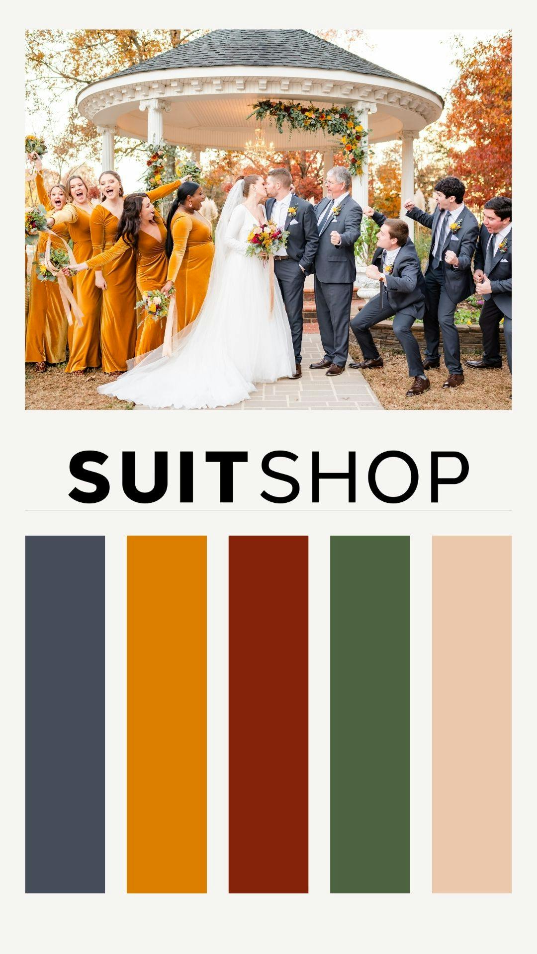 Fall 2022 bright dark green and yellow wedding color palette idea
