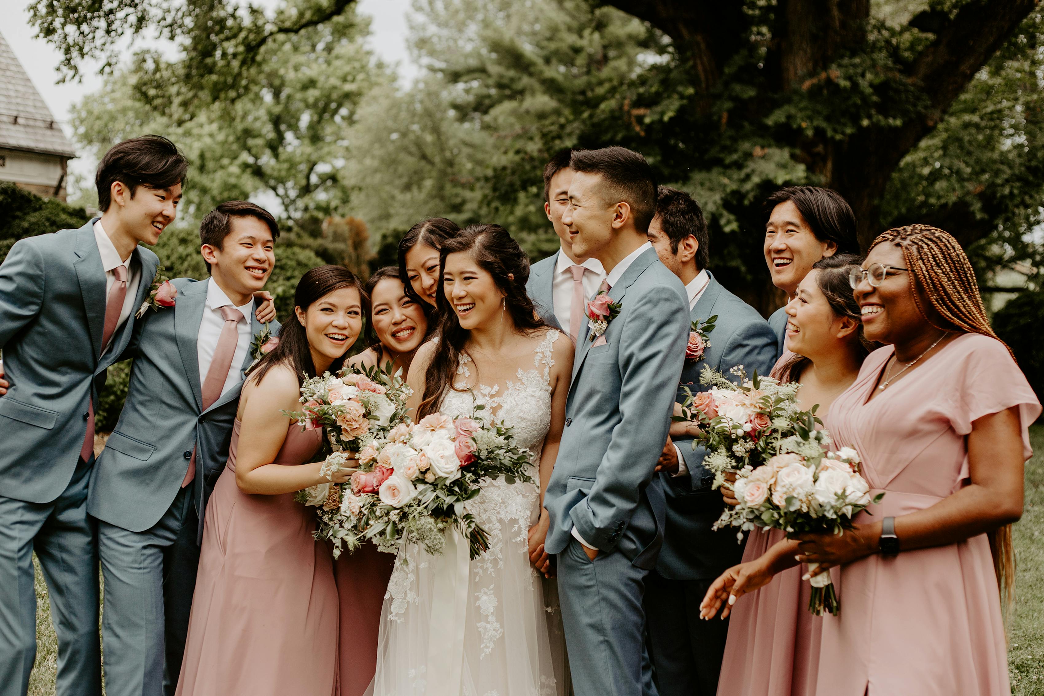 antique blue and blush wedding color palette