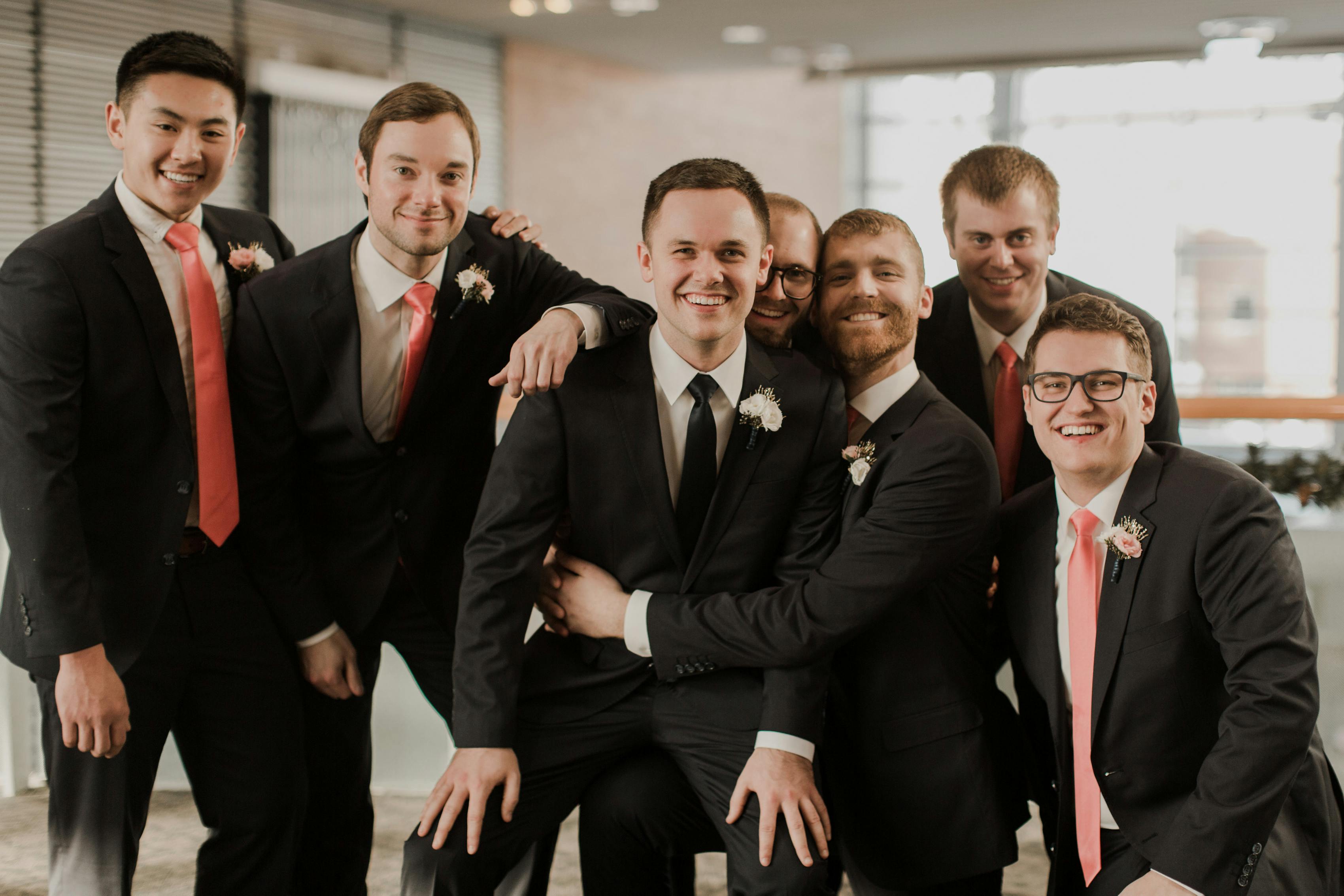 Groom and Groomsmen In Black Suits
