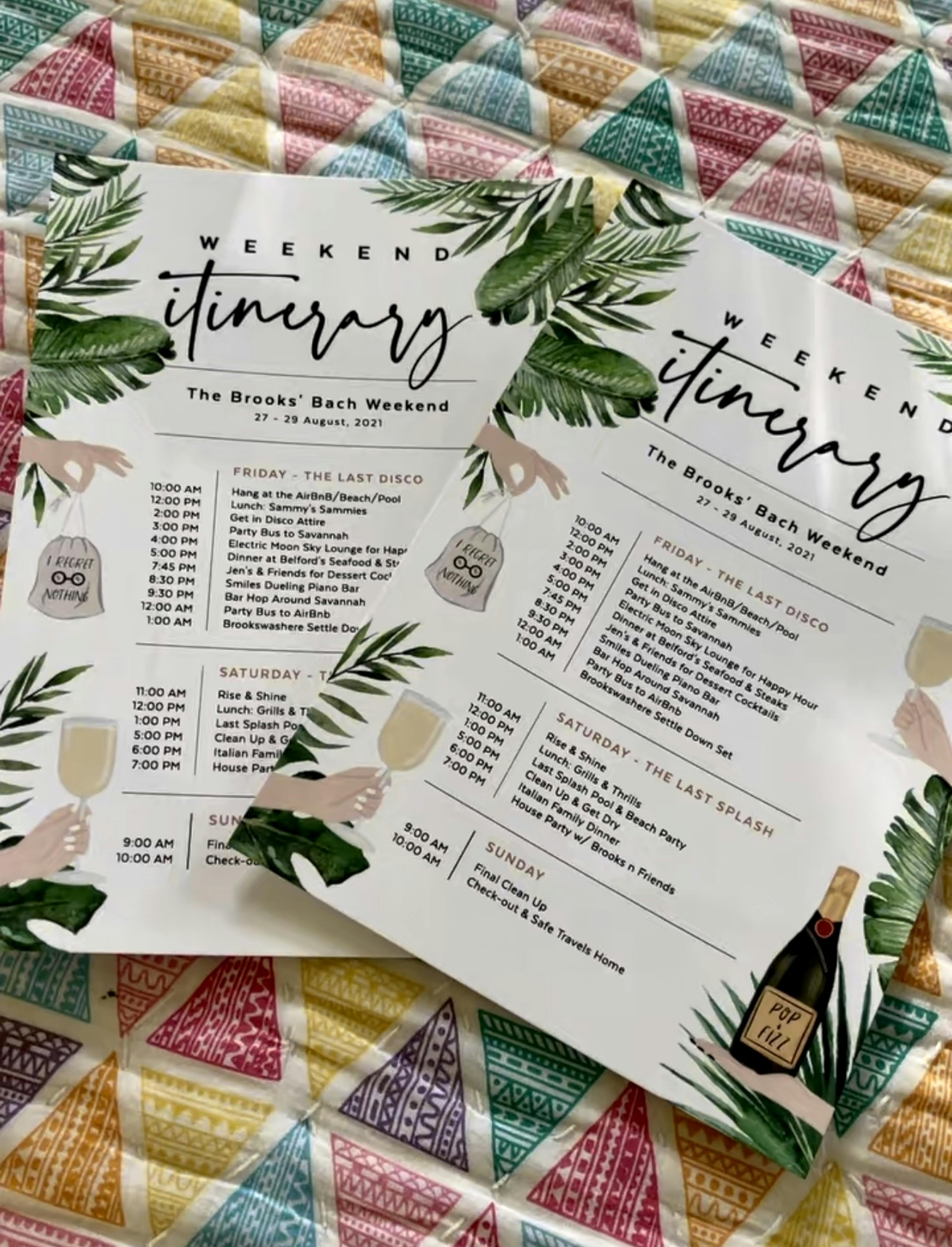 Bachelorette Party Itinerary, Bachelorx Party Itinerary