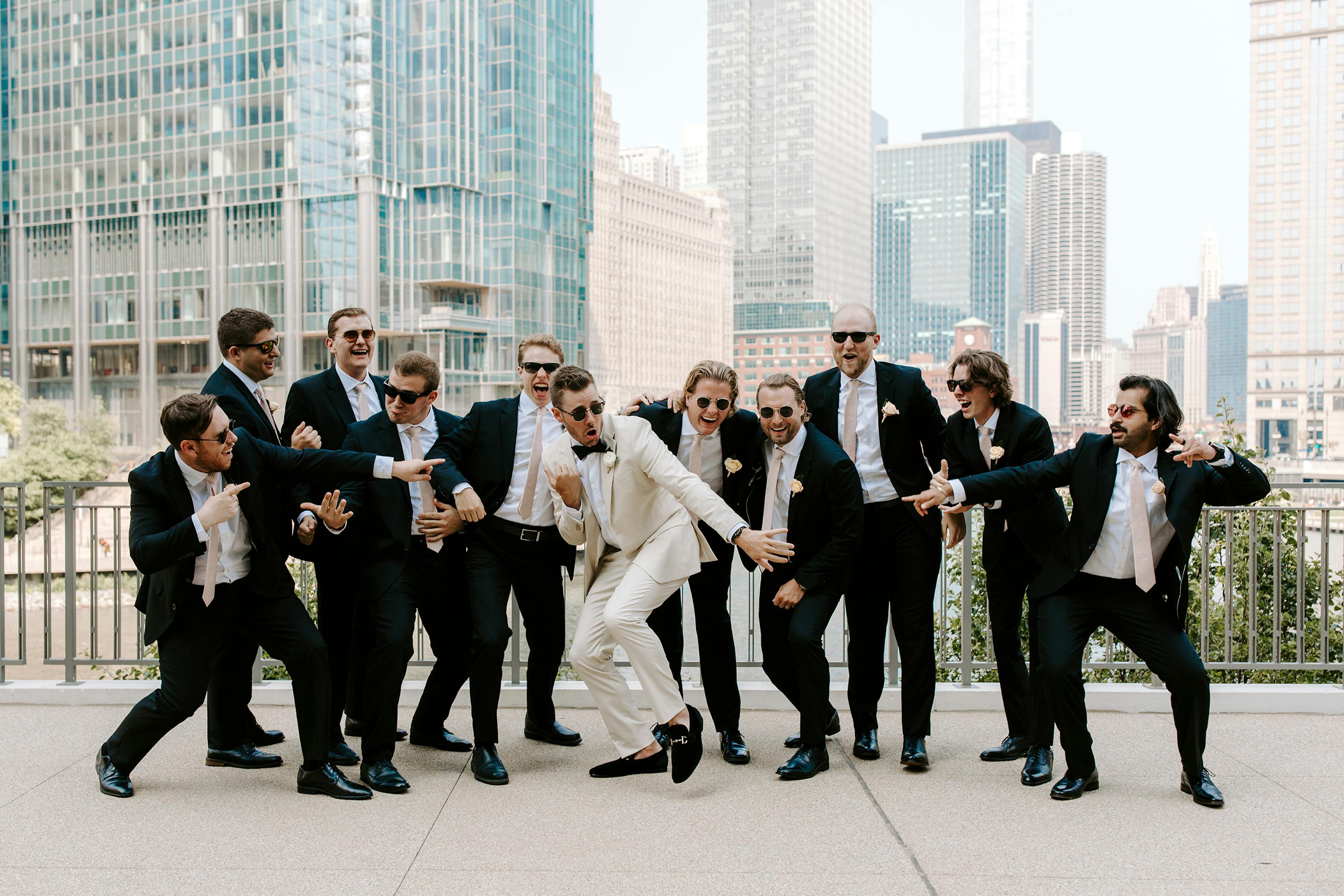 fun wedding party photo idea featuring groom