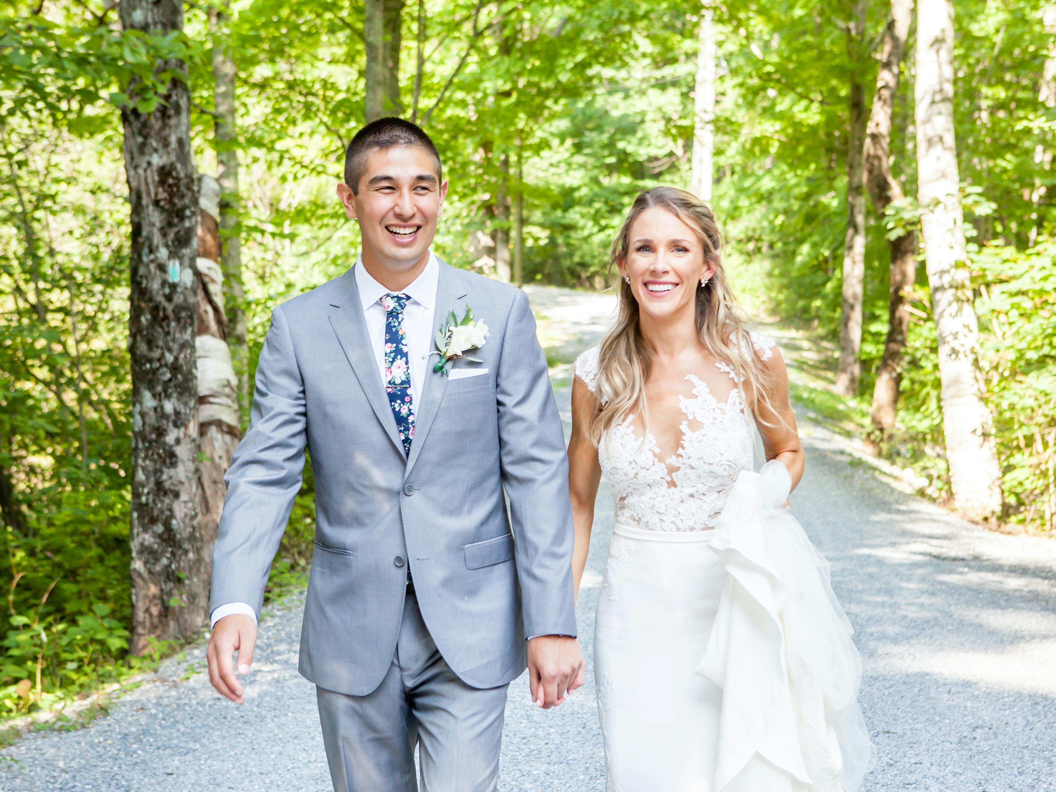Groom in textured gray wedding suit for men