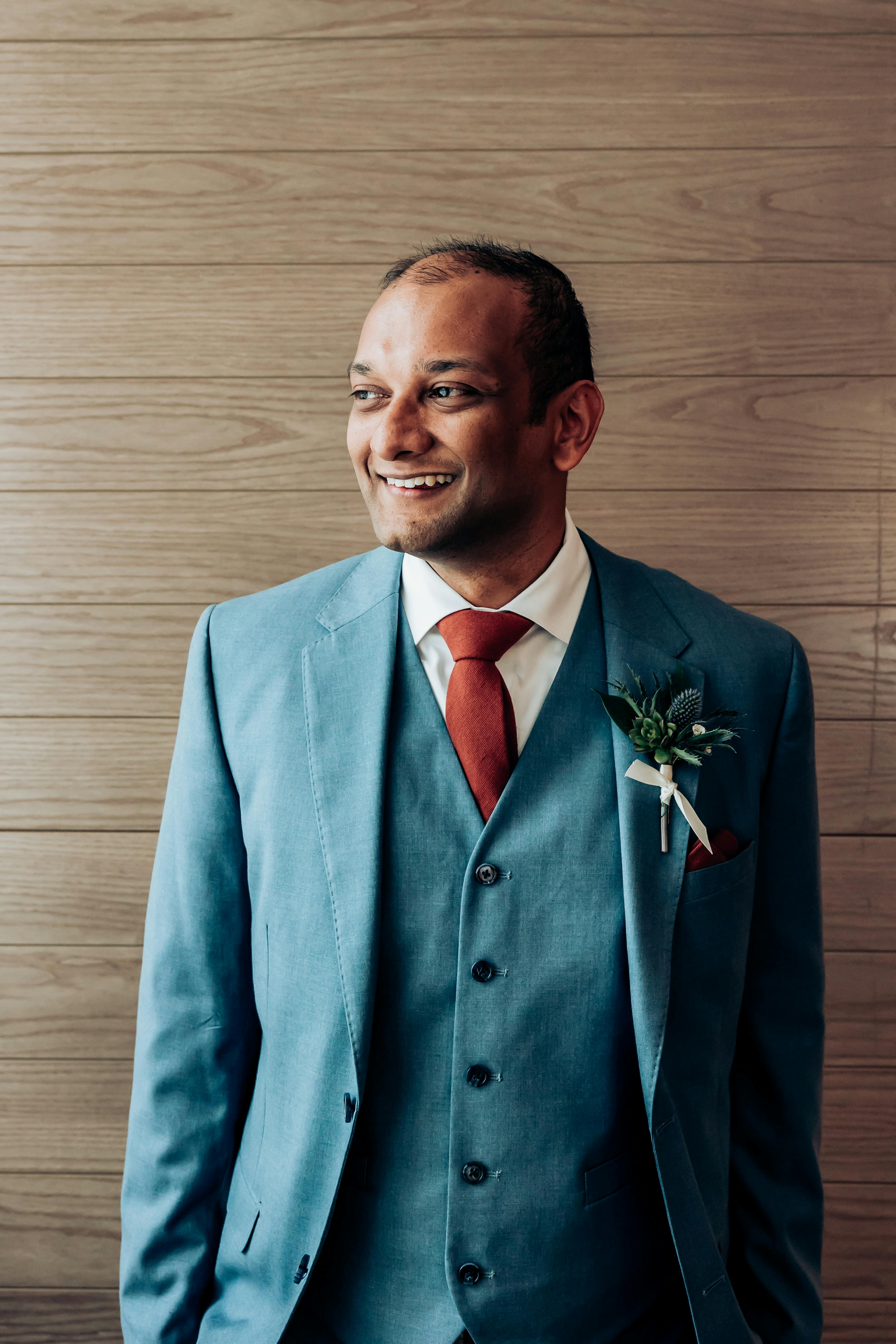 slate blue groom suits
