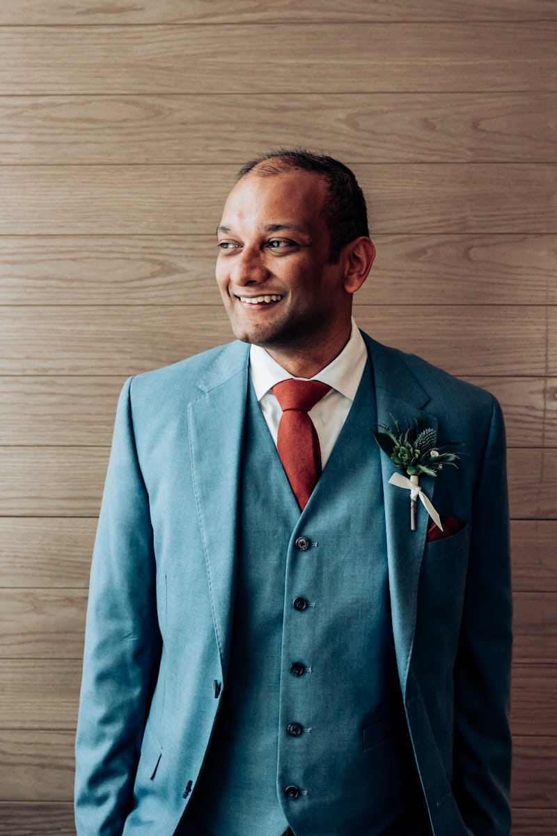 slate blue groom suits