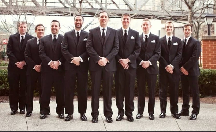 Tuxedo Rental gone wrong from the real wedding of Jeanne Foley, co-founder of SuitShop.