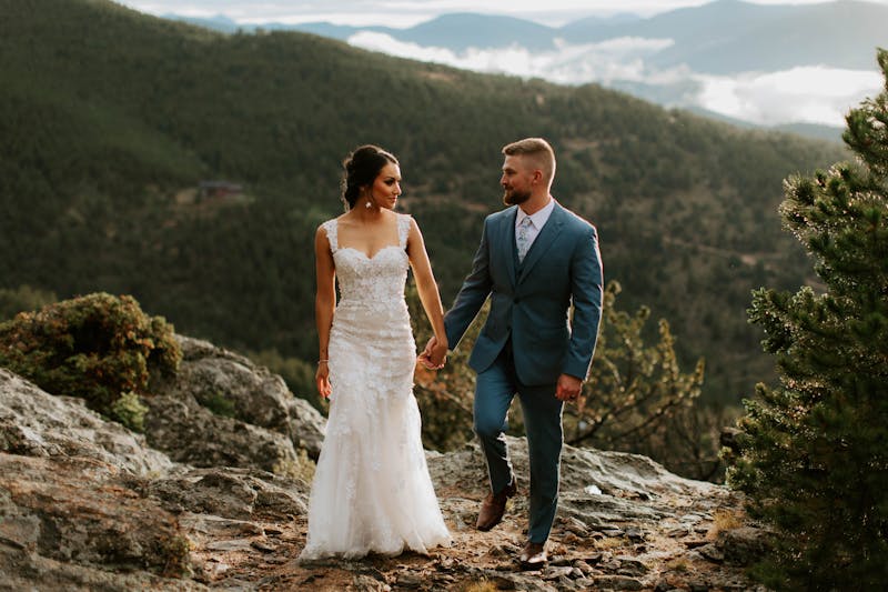 light blue rustic wedding attire