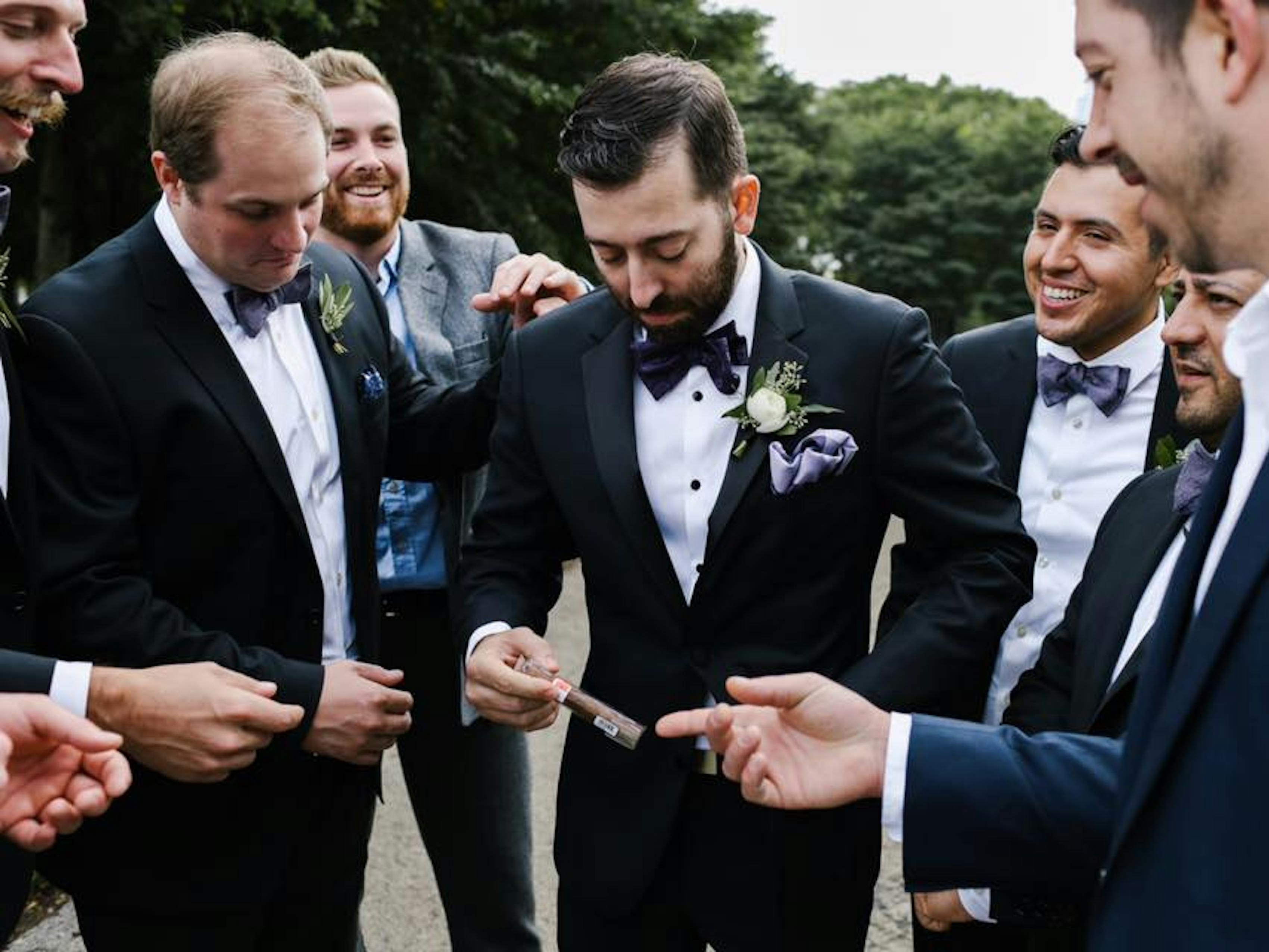 Groomsmen in wedding tuxedos