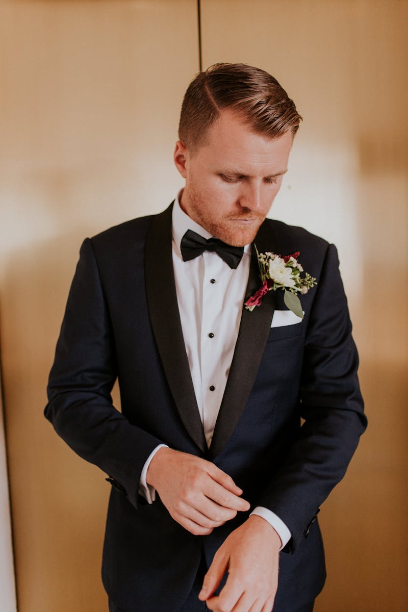 navy blue tuxedo wedding attire
