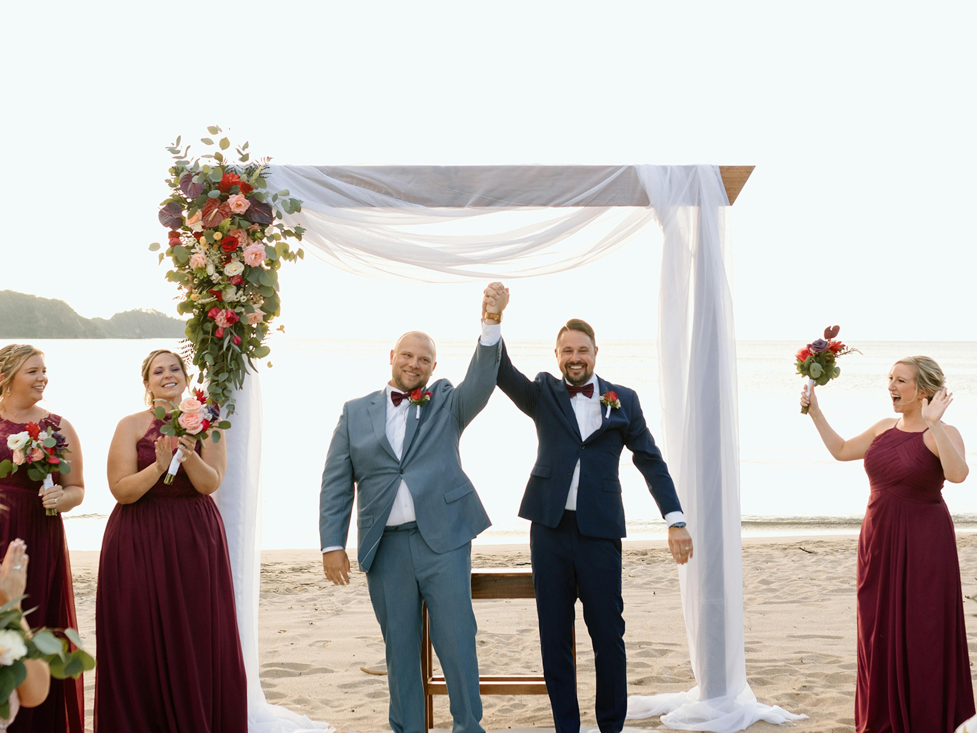 beach wedding attire for two grooms