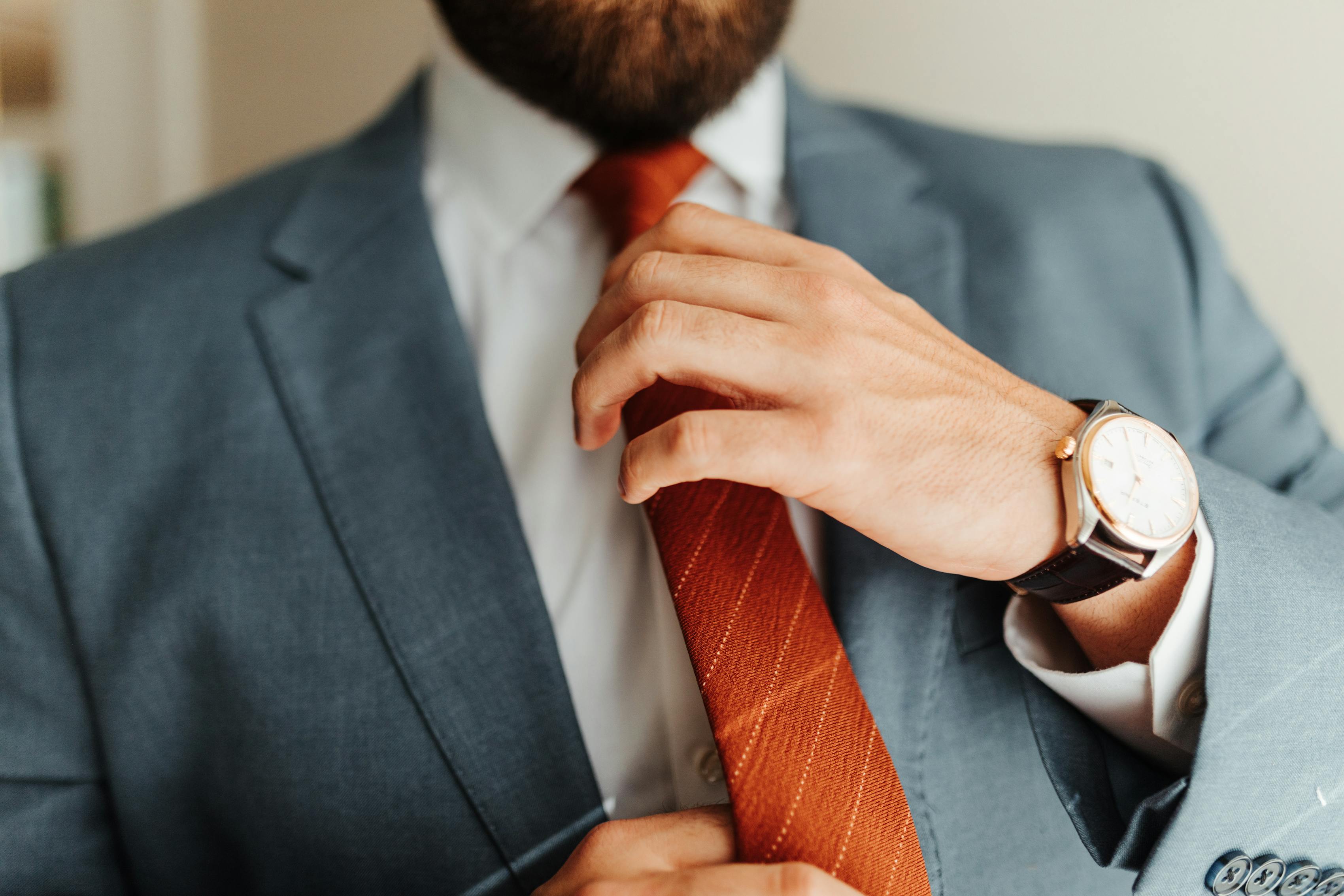 Slate Blue and Orange wedding looks for men