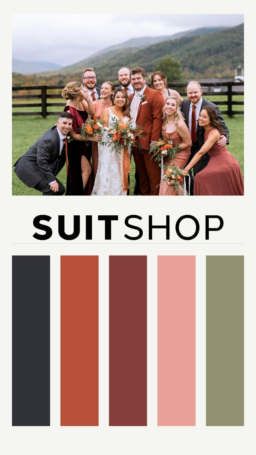 Fall 2022 earthy terracotta and rust wedding color palette idea