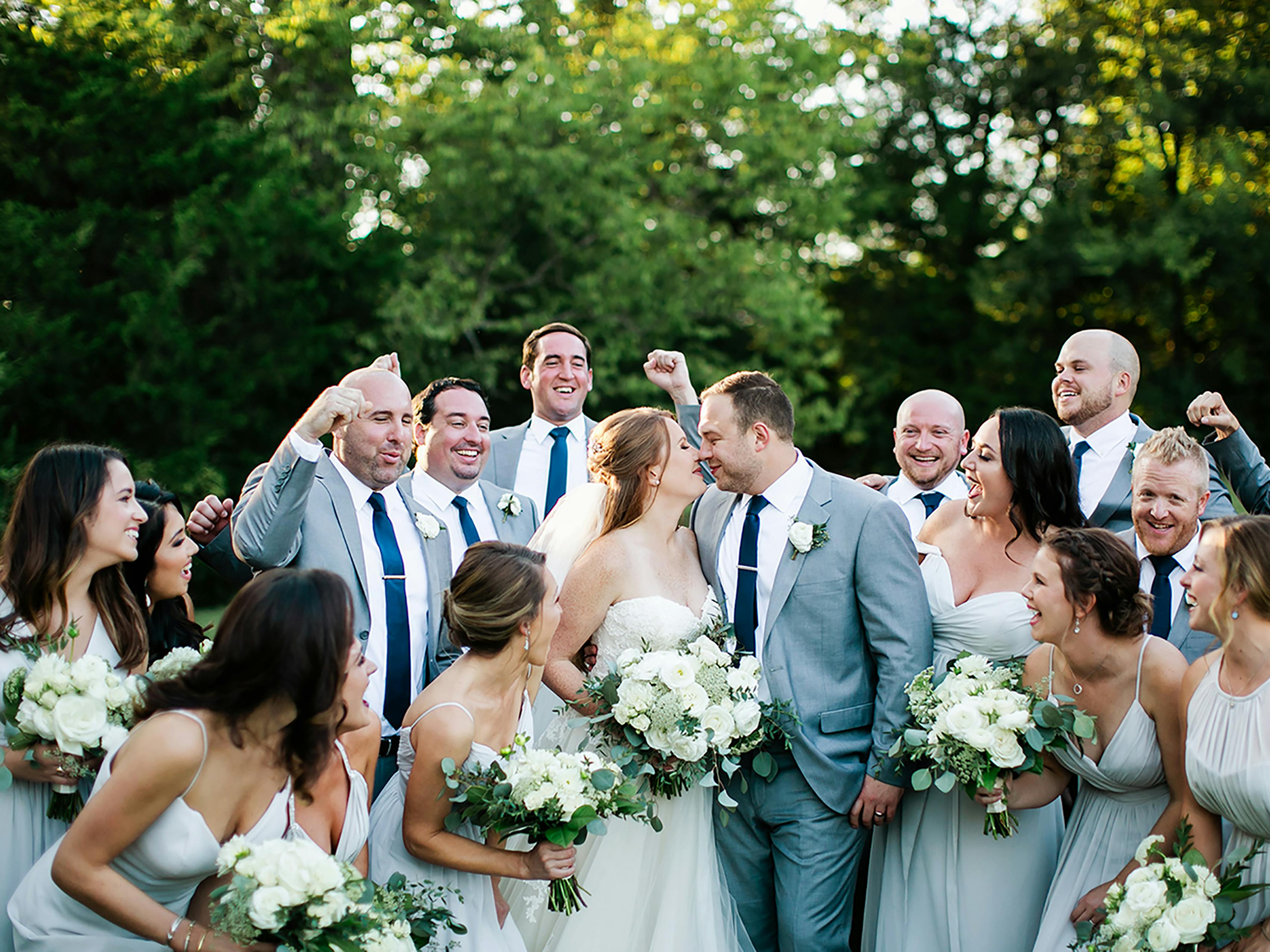 Textured gray groomsmen suits