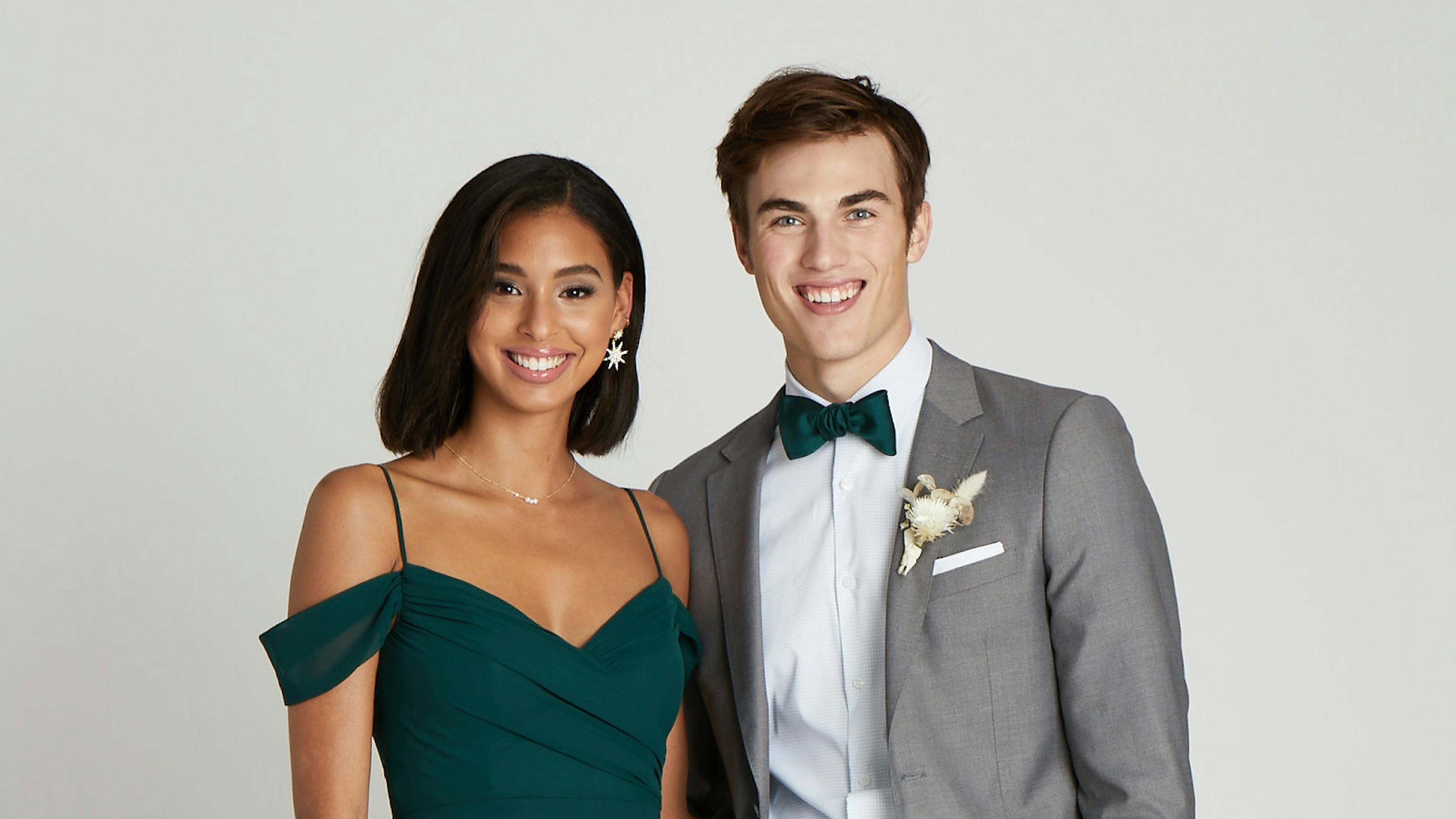 grey suit green bridesmaids dress