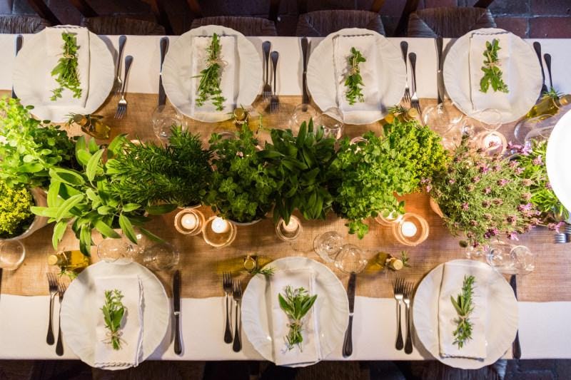 wedding table with greenery