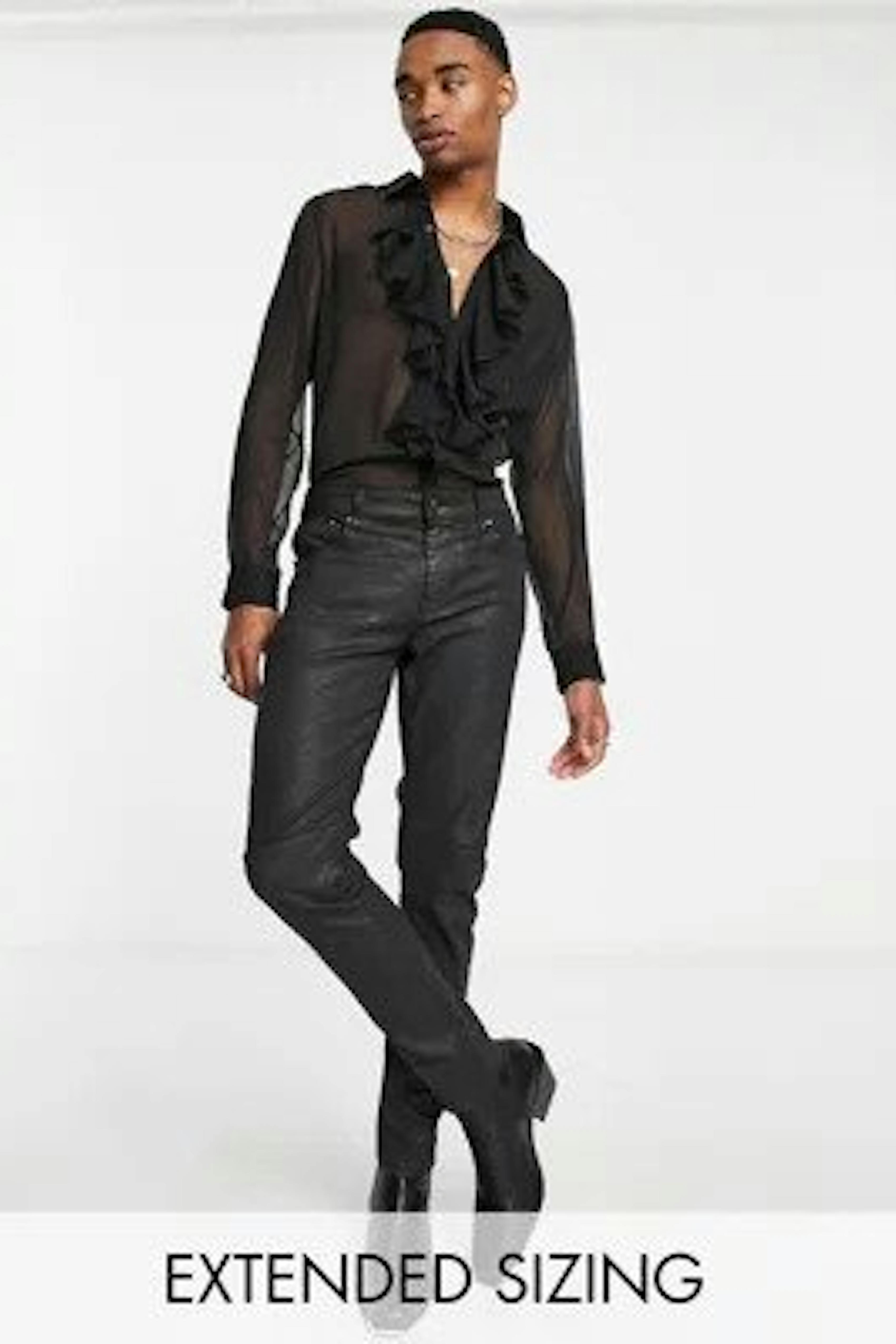 Men's sheer frilly shirt for Harry Styles concert outfit.