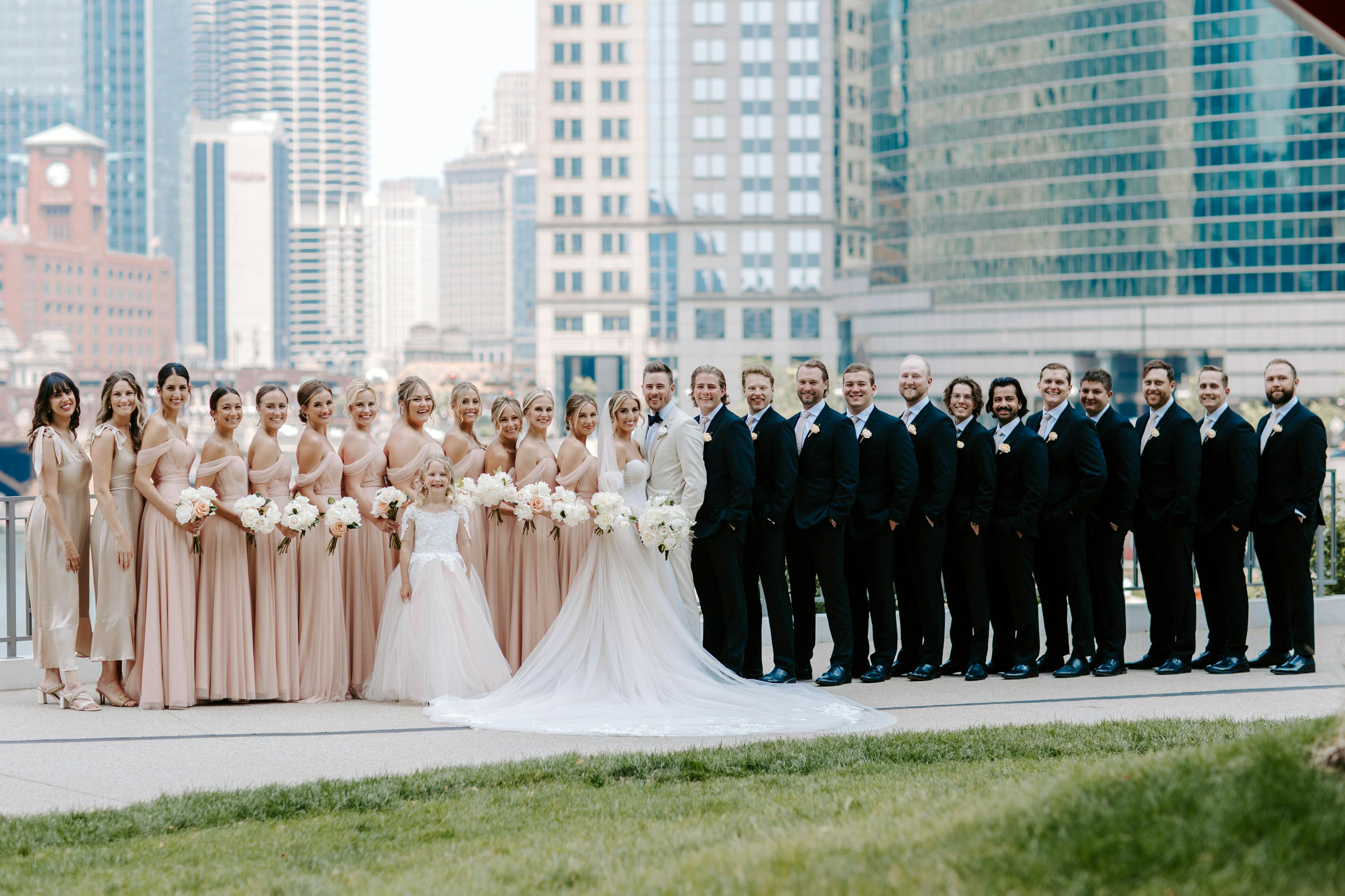 trendy blush and black wedding party colors