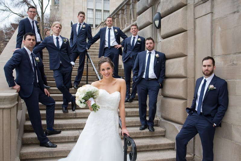 Groom in Navy Tuxedo