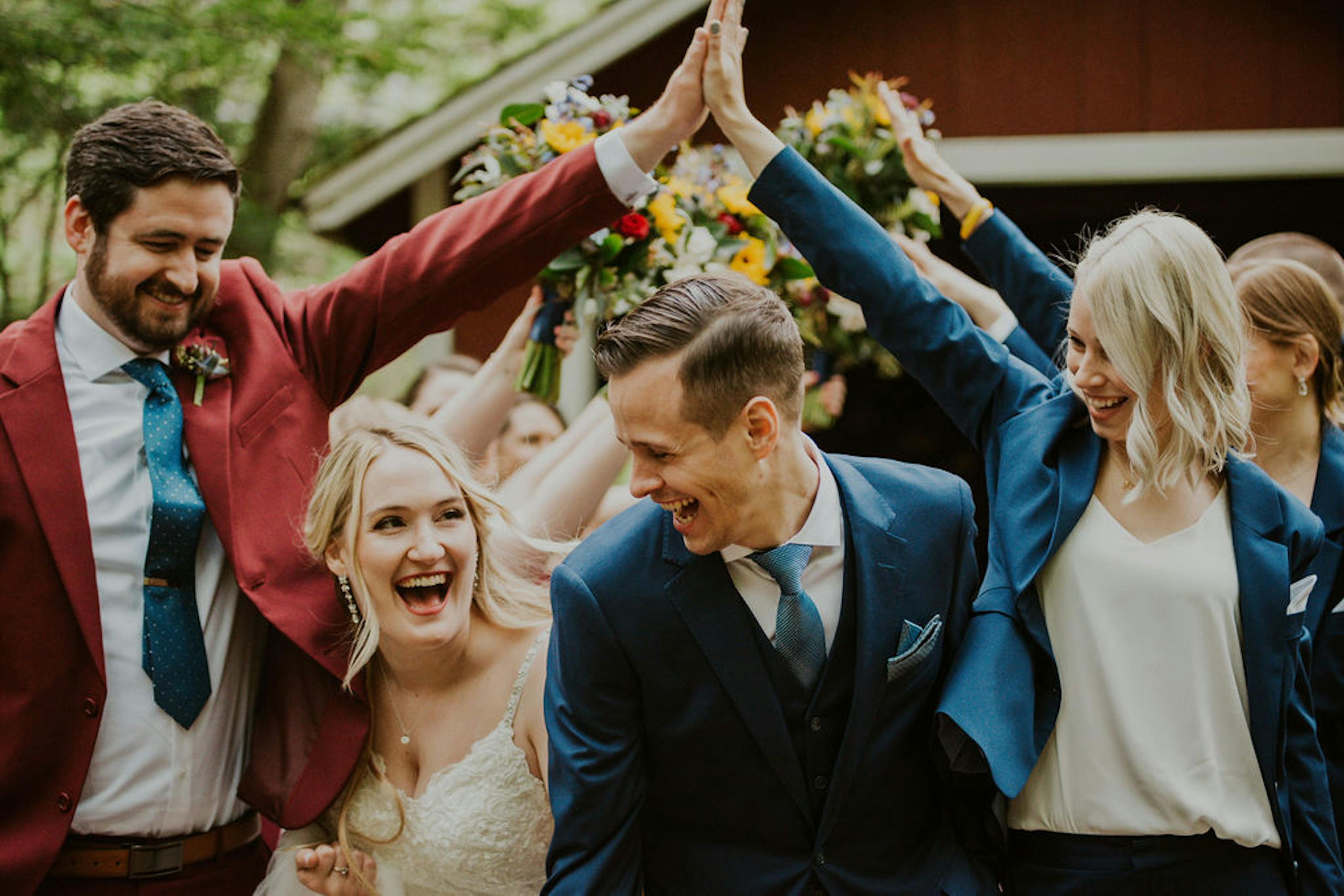 Beautiful wedding party with groomswomen and a bridesman.