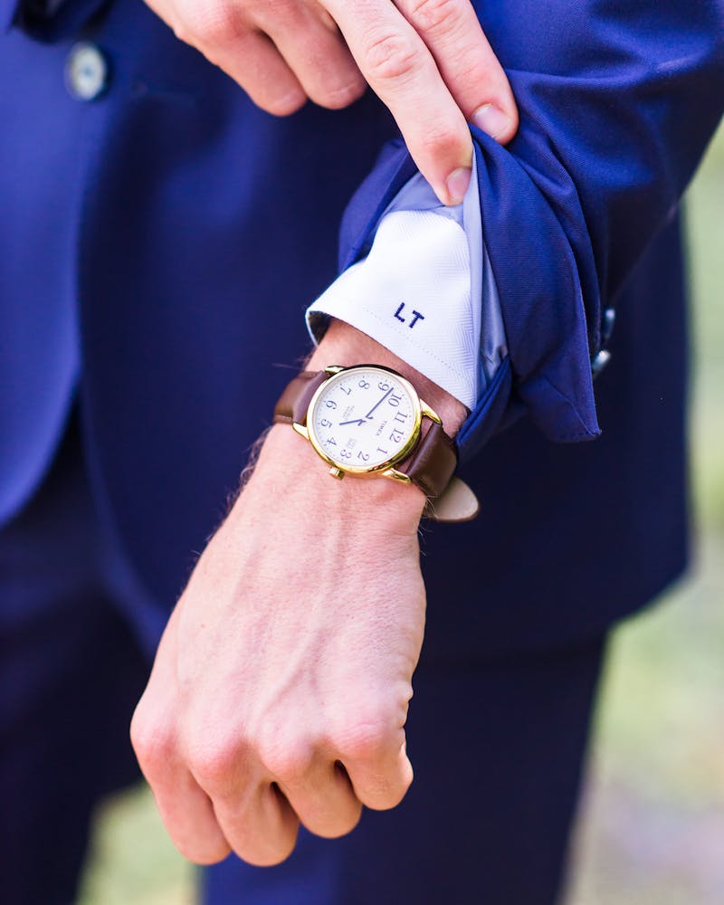 Groomsmen in bright blue wedding suits for men